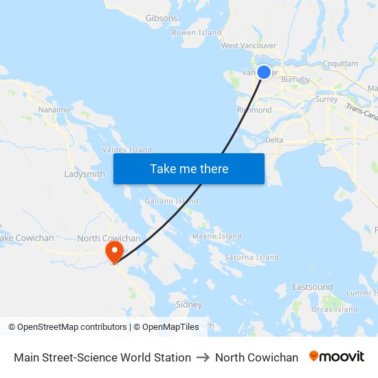 Main Street-Science World Station to North Cowichan map