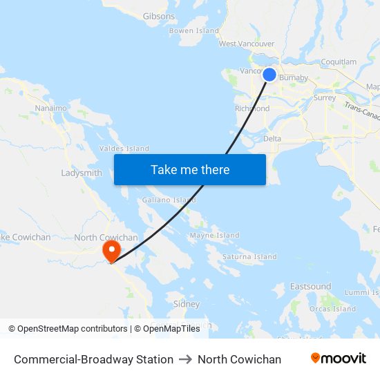 Commercial-Broadway Station to North Cowichan map