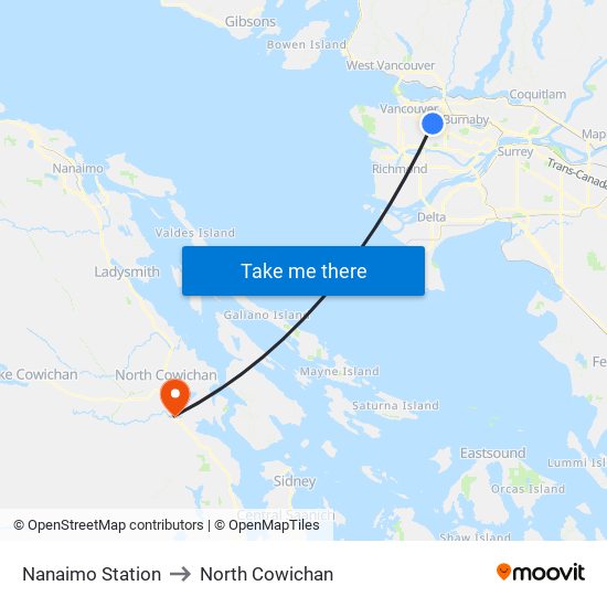 Nanaimo Station to North Cowichan map