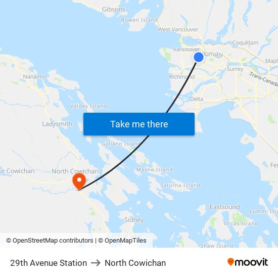 29th Avenue Station to North Cowichan map