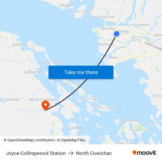 Joyce-Collingwood Station to North Cowichan map