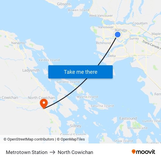 Metrotown Station to North Cowichan map