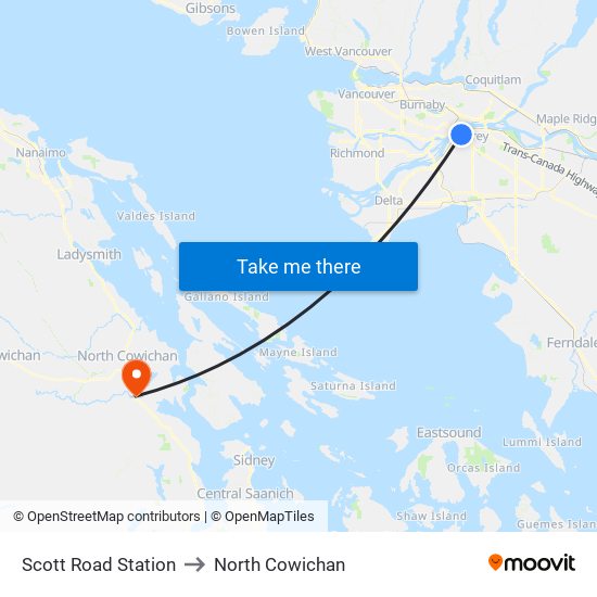 Scott Road Station to North Cowichan map