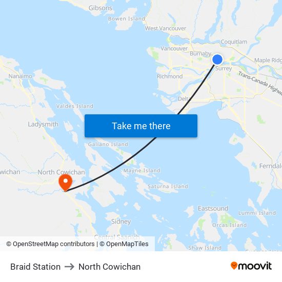 Braid Station to North Cowichan map