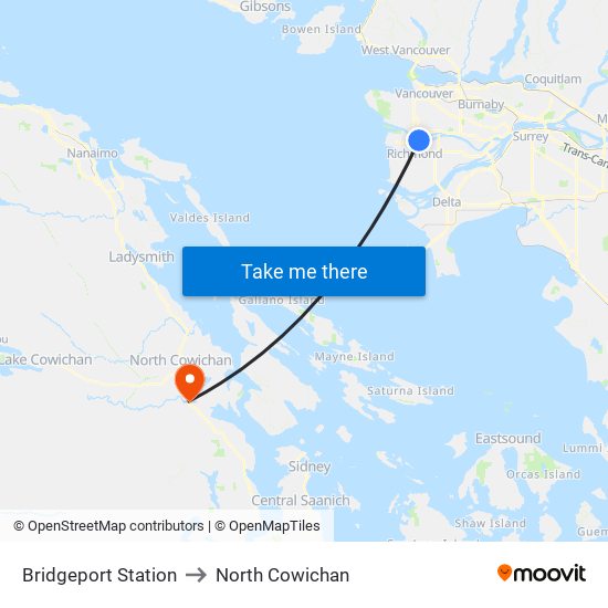 Bridgeport Station to North Cowichan map