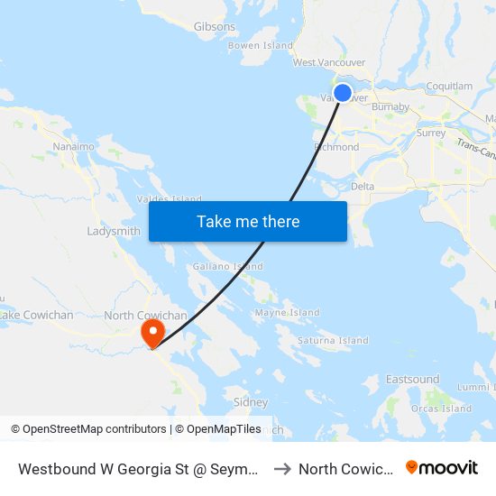 Westbound W Georgia St @ Seymour St to North Cowichan map