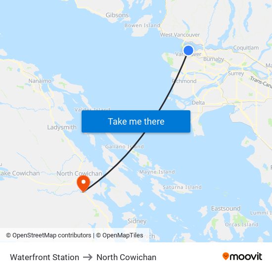 Waterfront Station to North Cowichan map