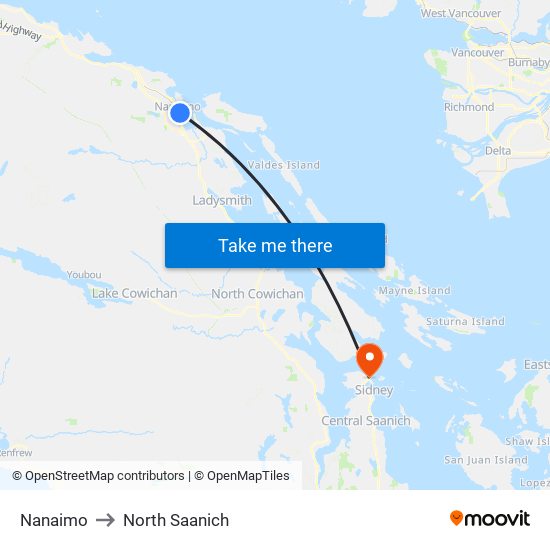 Nanaimo to North Saanich map