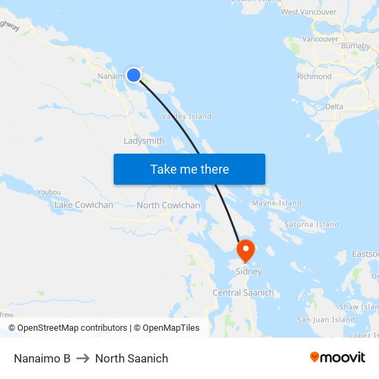 Nanaimo B to North Saanich map