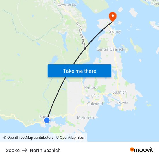 Sooke to North Saanich map