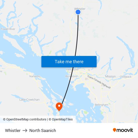 Whistler to North Saanich map