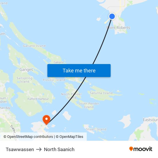 Tsawwassen to North Saanich map