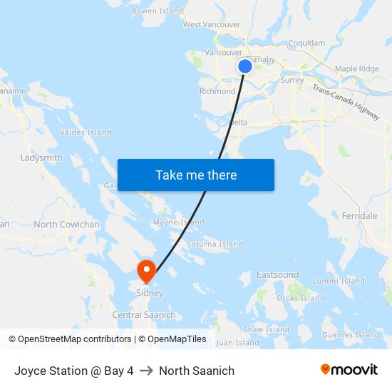 Joyce Station @ Bay 4 to North Saanich map