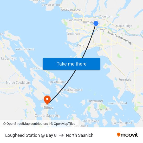 Lougheed Station @ Bay 8 to North Saanich map