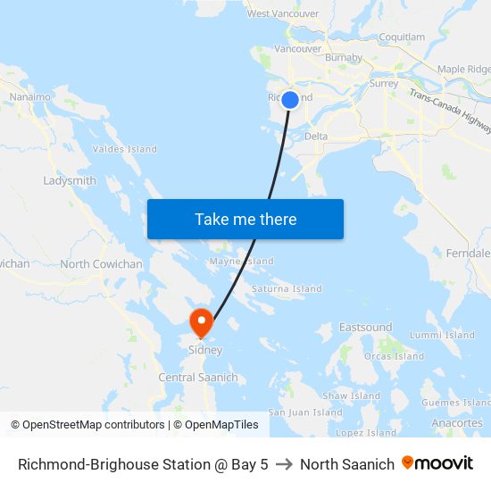 Richmond-Brighouse Station @ Bay 5 to North Saanich map