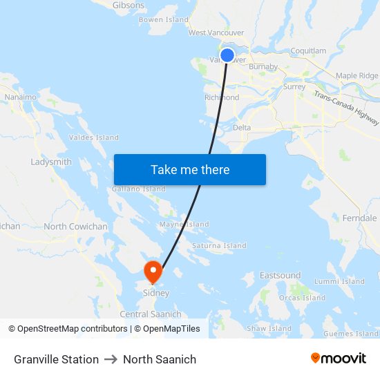 Granville Station to North Saanich map