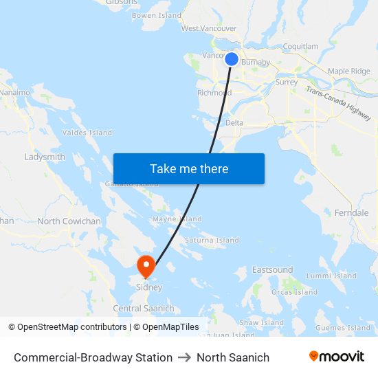 Commercial-Broadway Station to North Saanich map