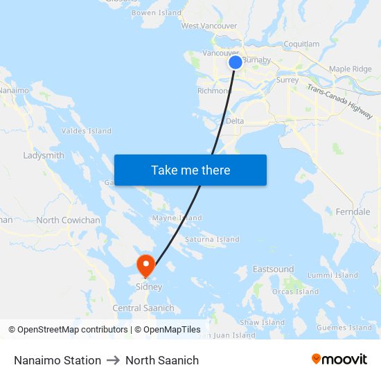 Nanaimo Station to North Saanich map