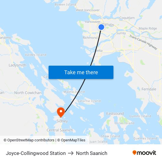 Joyce-Collingwood Station to North Saanich map