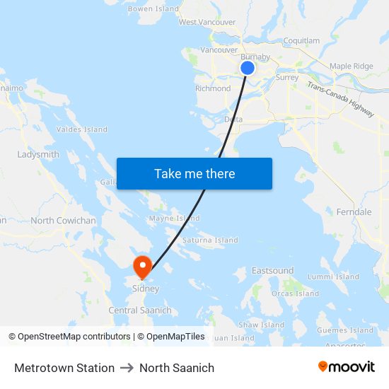 Metrotown Station to North Saanich map