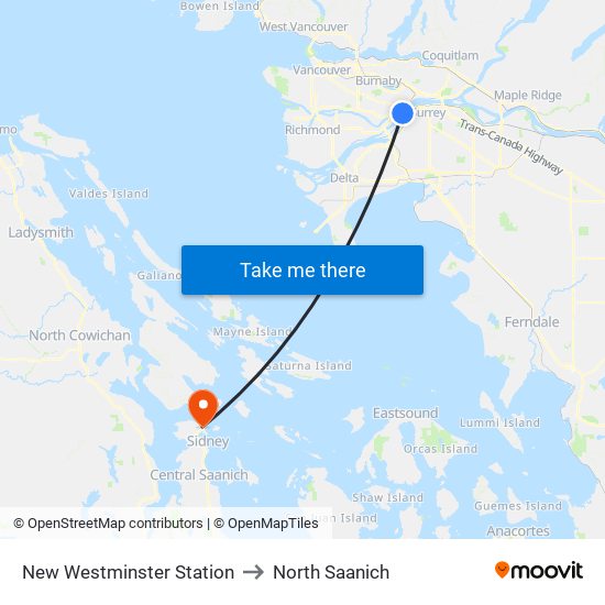 New Westminster Station to North Saanich map