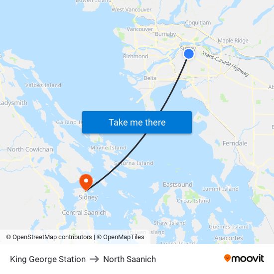 King George Station to North Saanich map