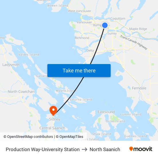 Production Way-University Station to North Saanich map