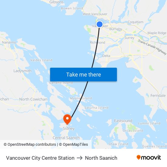 Vancouver City Centre Station to North Saanich map
