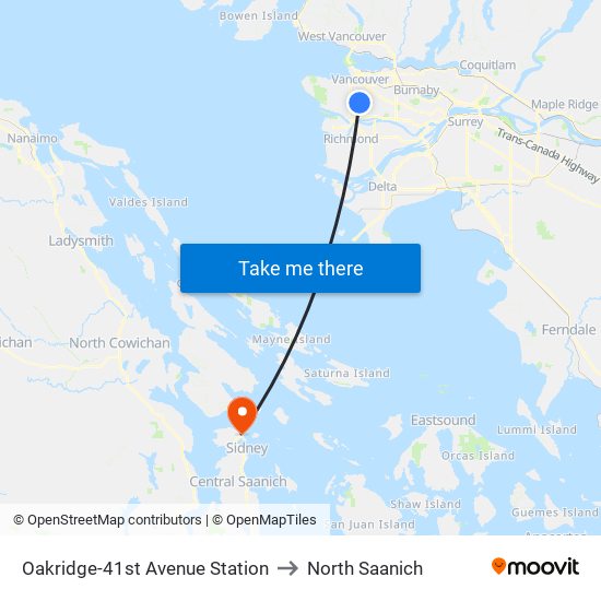 Oakridge-41st Avenue Station to North Saanich map