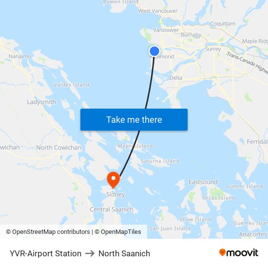 YVR-Airport Station to North Saanich map
