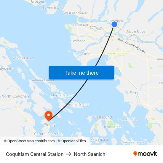 Coquitlam Central Station to North Saanich map