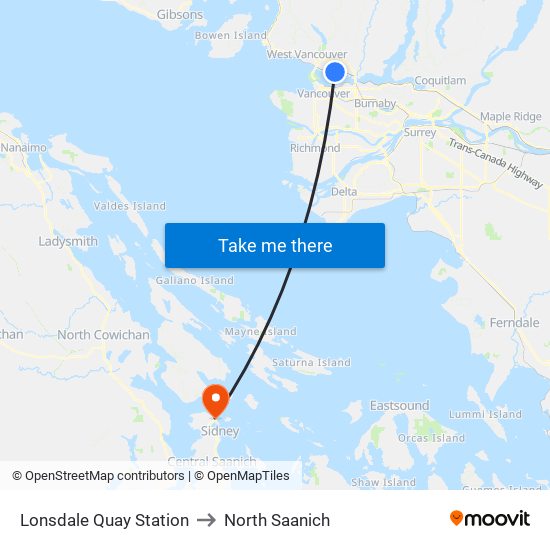 Lonsdale Quay Station to North Saanich map