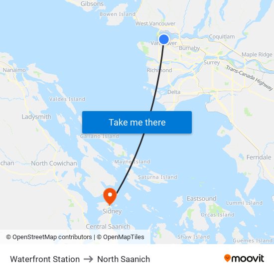 Waterfront Station to North Saanich map