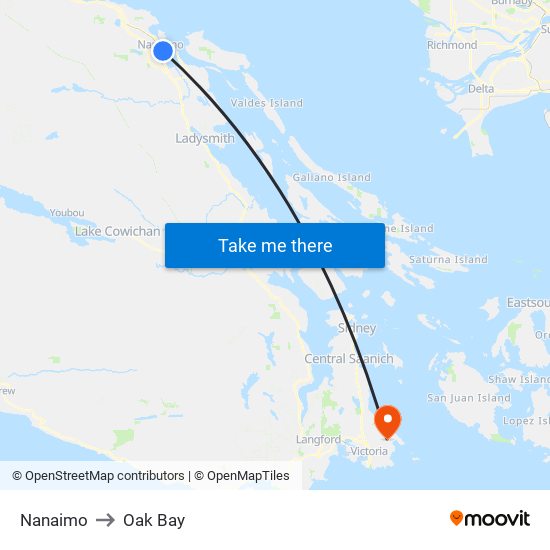 Nanaimo to Oak Bay map