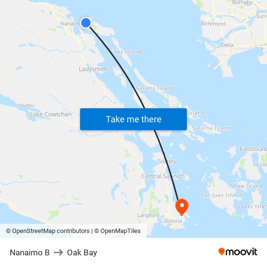 Nanaimo B to Oak Bay map