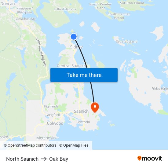 North Saanich to Oak Bay map