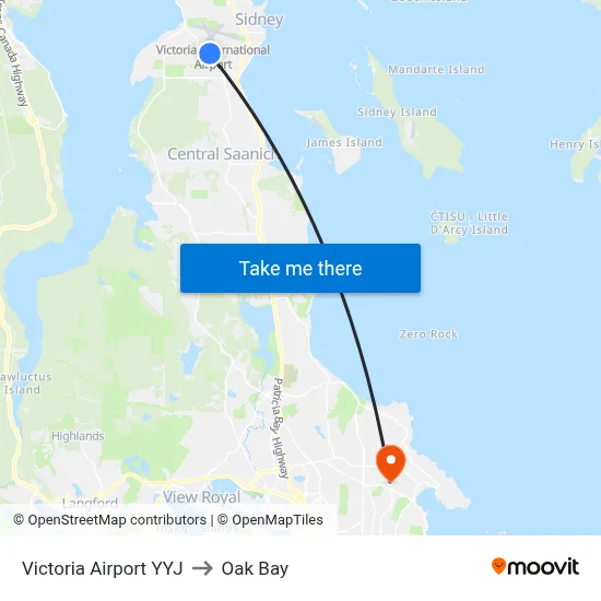 Victoria Airport YYJ to Oak Bay map