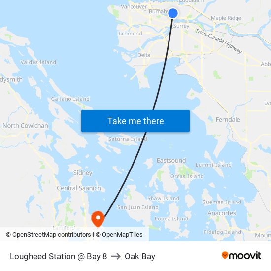 Lougheed Station @ Bay 8 to Oak Bay map