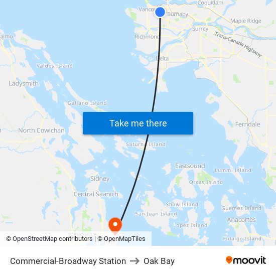Commercial-Broadway Station to Oak Bay map