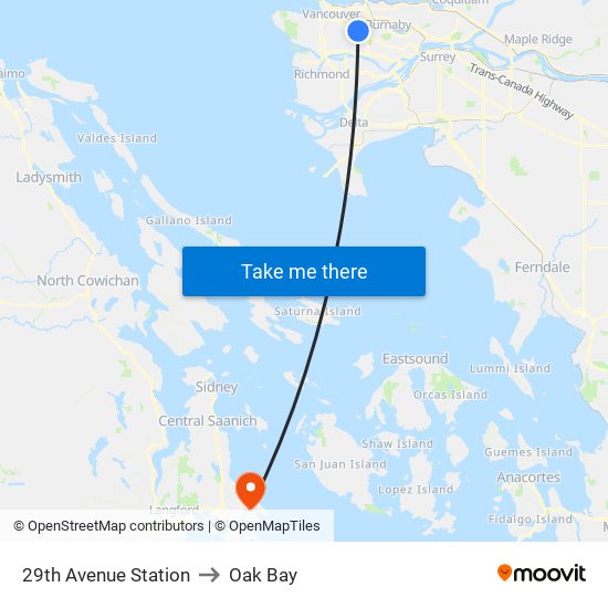 29th Avenue Station to Oak Bay map