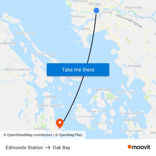 Edmonds Station to Oak Bay map