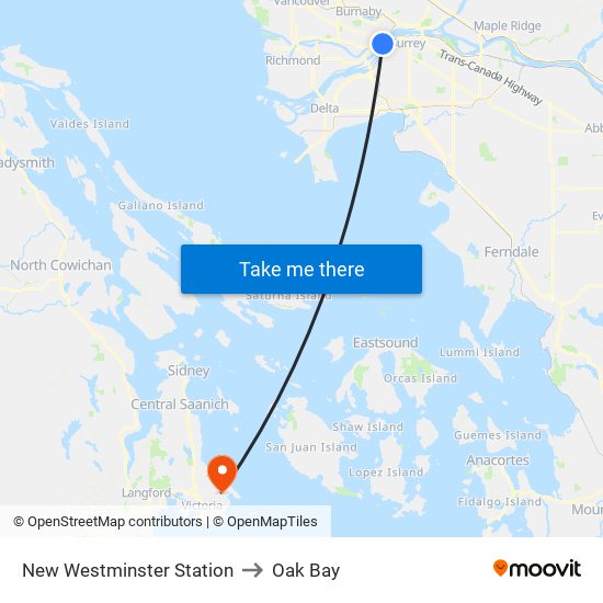 New Westminster Station to Oak Bay map