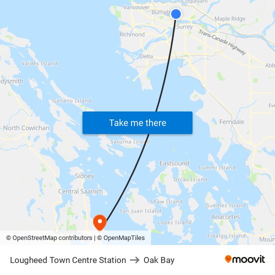 Lougheed Town Centre Station to Oak Bay map