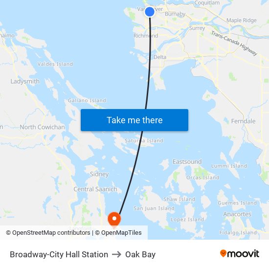 Broadway-City Hall Station to Oak Bay map