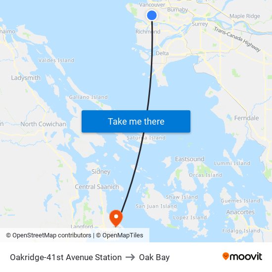 Oakridge-41st Avenue Station to Oak Bay map