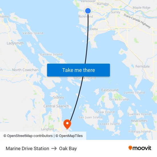 Marine Drive Station to Oak Bay map