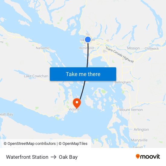 Waterfront Station to Oak Bay map