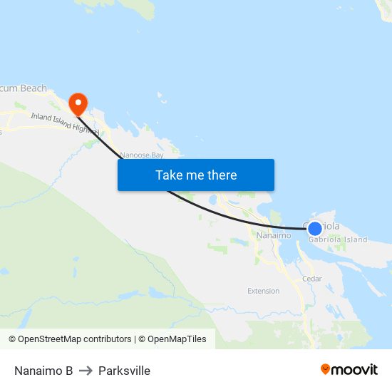 Nanaimo B to Parksville map