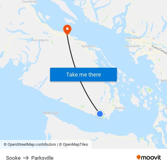 Sooke to Parksville map