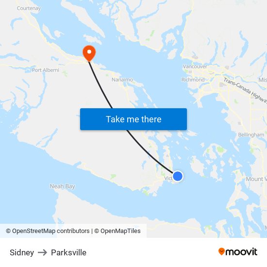 Sidney to Parksville map